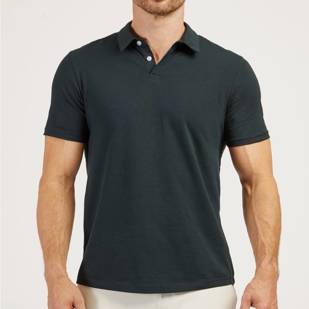 Mott & Bow 1/4 Button Shirt Men's Sz XL Short Sleeve Black Slim Polo Pima